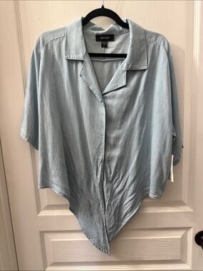 Karen Kane Pale Blue Short-Sleeve Button-Down Shirt